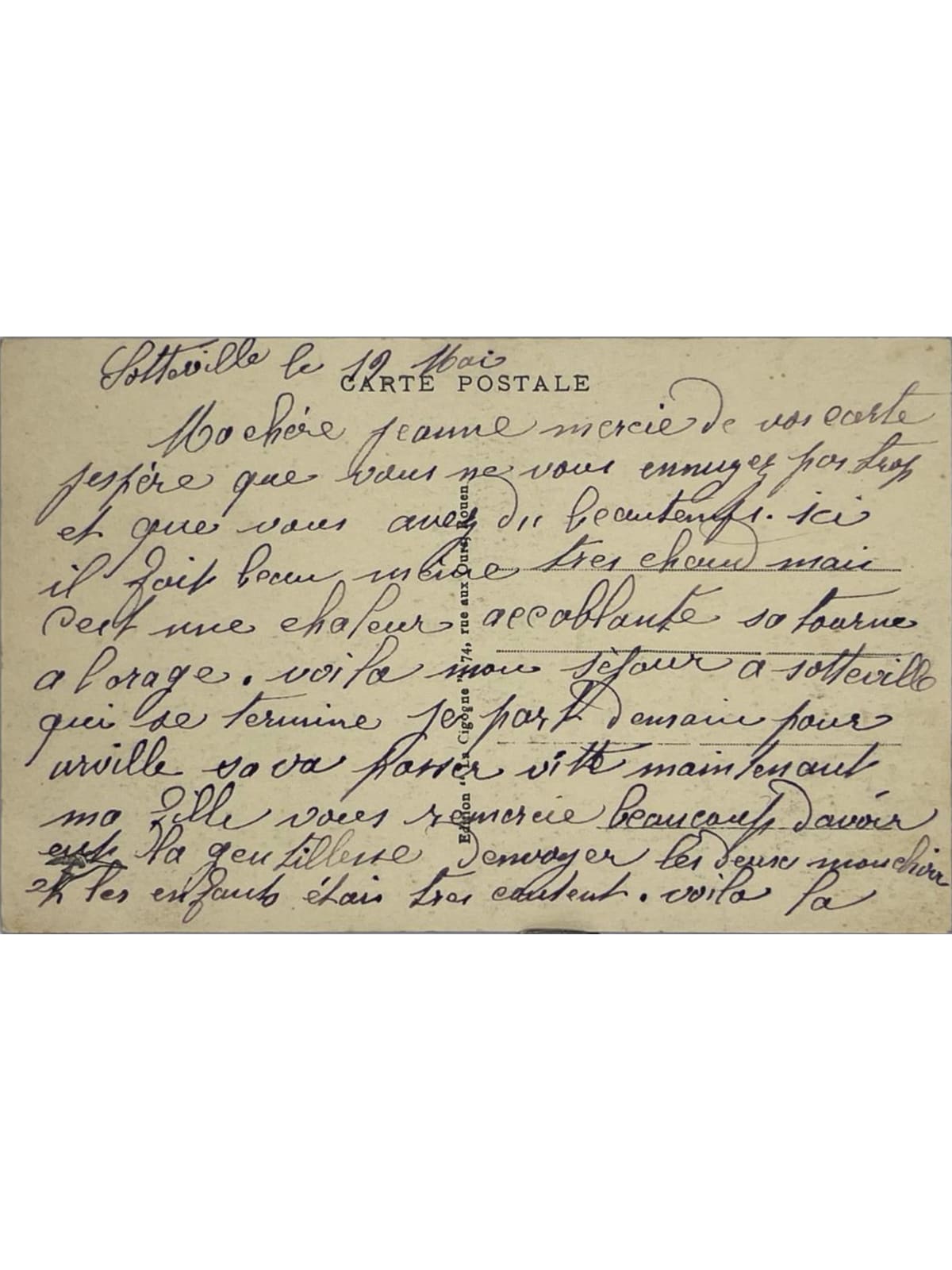 Verso de la carte postale