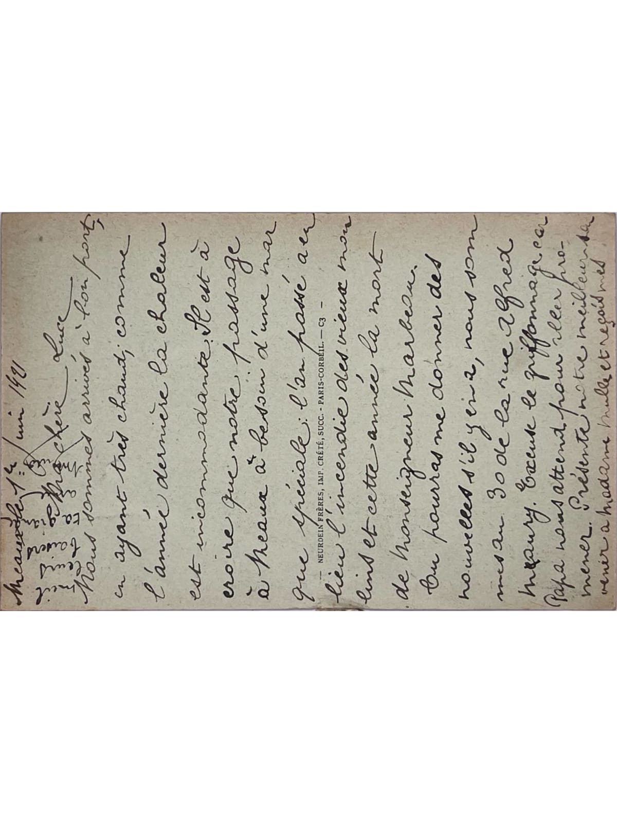Verso de la carte postale