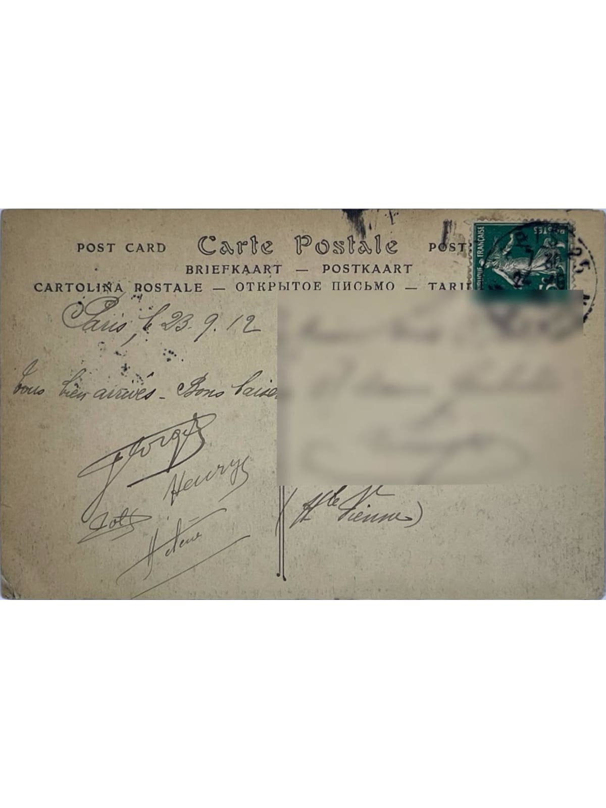 Verso de la carte postale