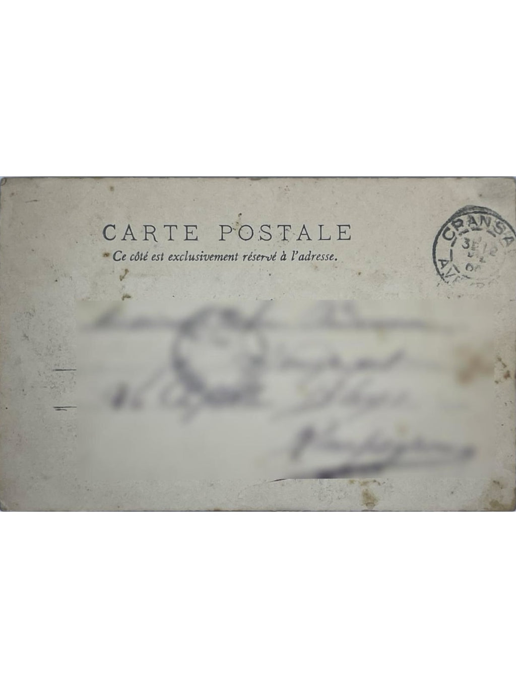 Verso de la carte postale