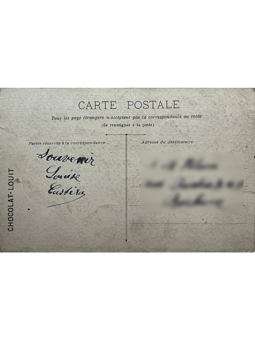 Verso de la carte postale