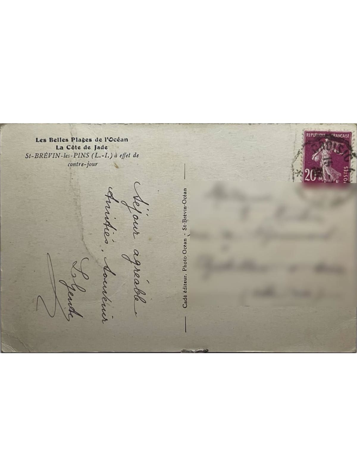 Verso de la carte postale