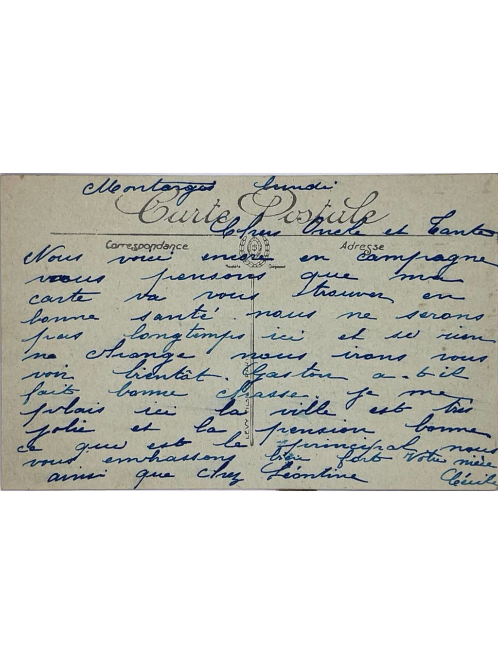 Verso de la carte postale