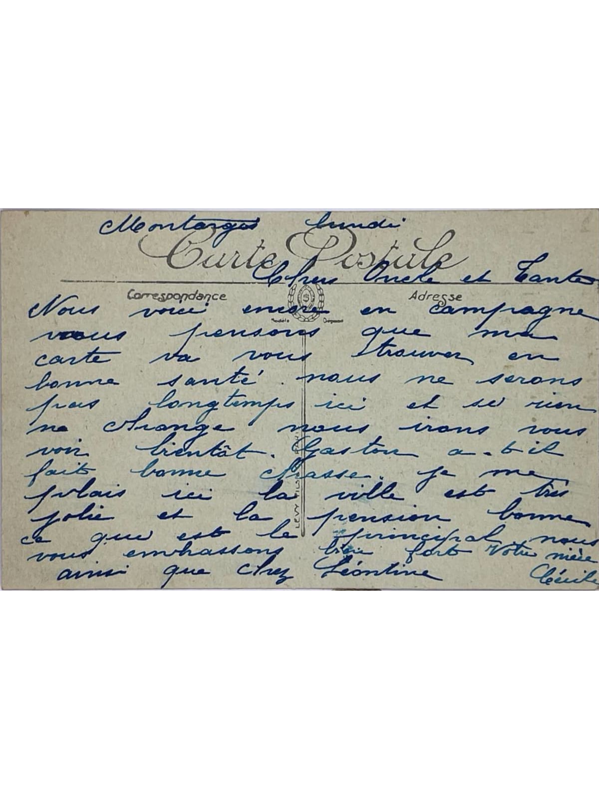 Verso de la carte postale