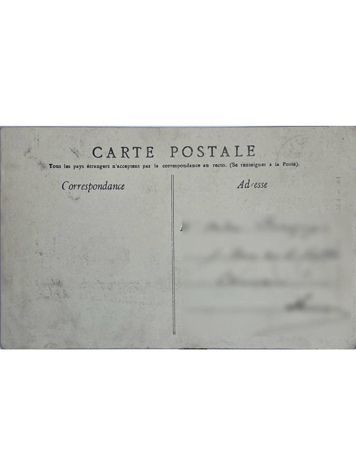Verso de la carte postale