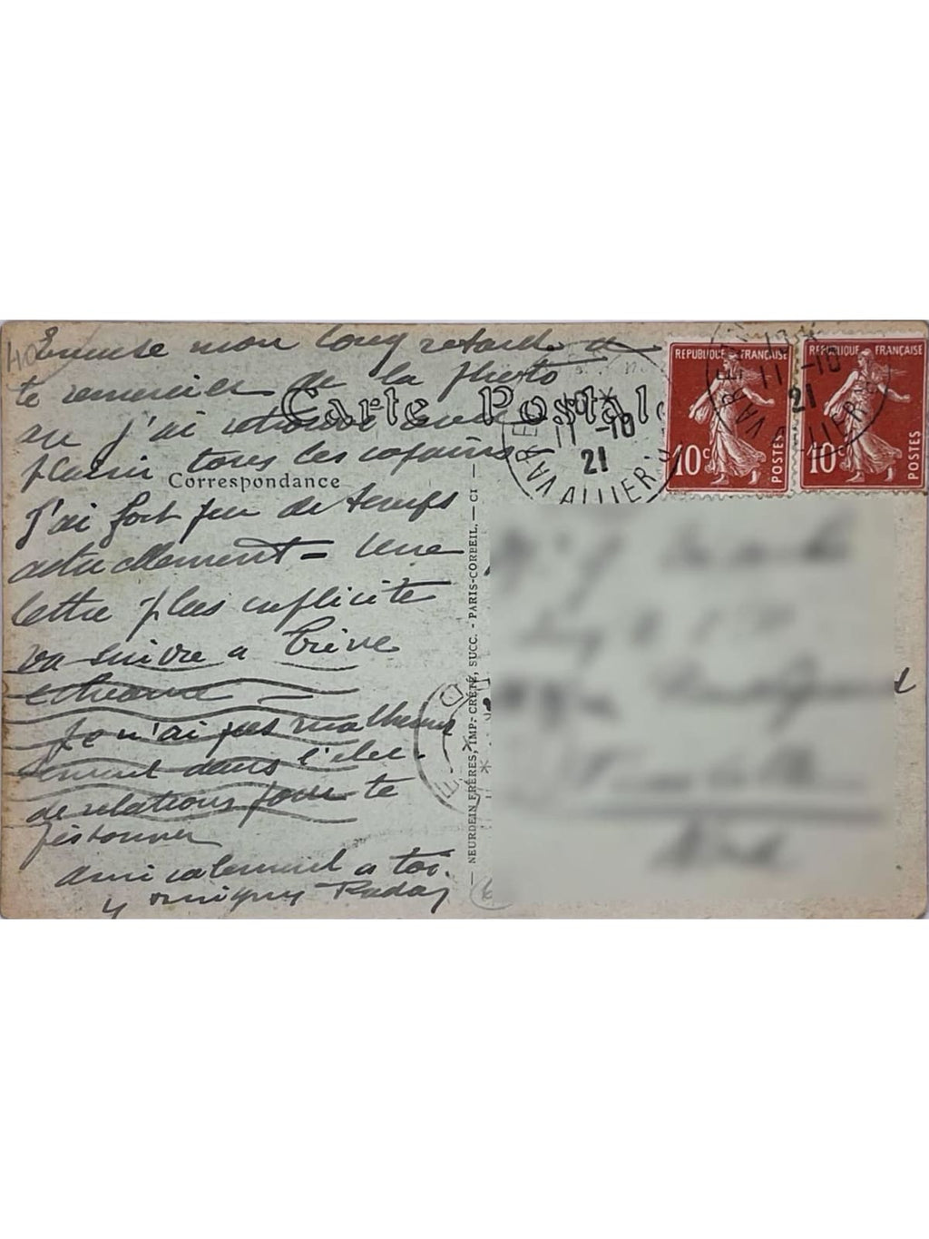 Verso de la carte postale