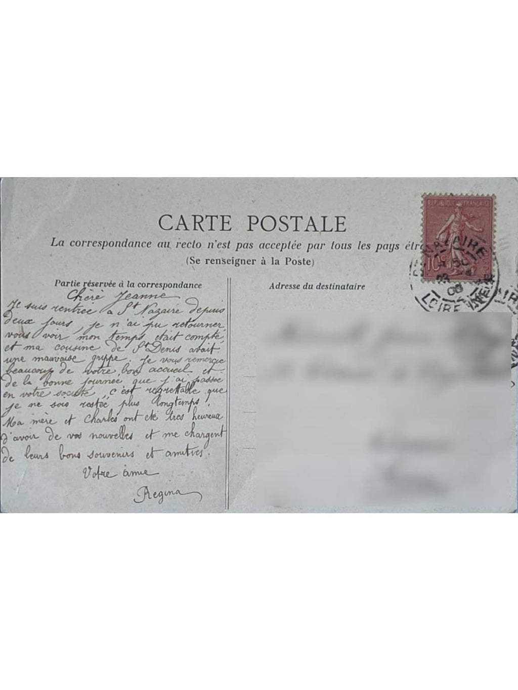 Verso de la carte postale