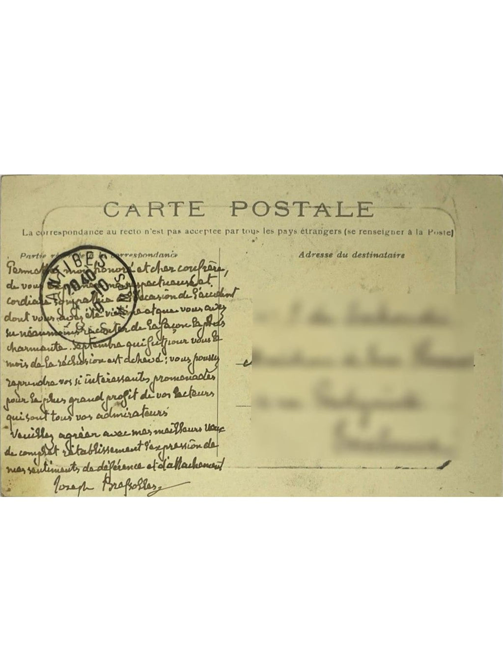 Verso de la carte postale