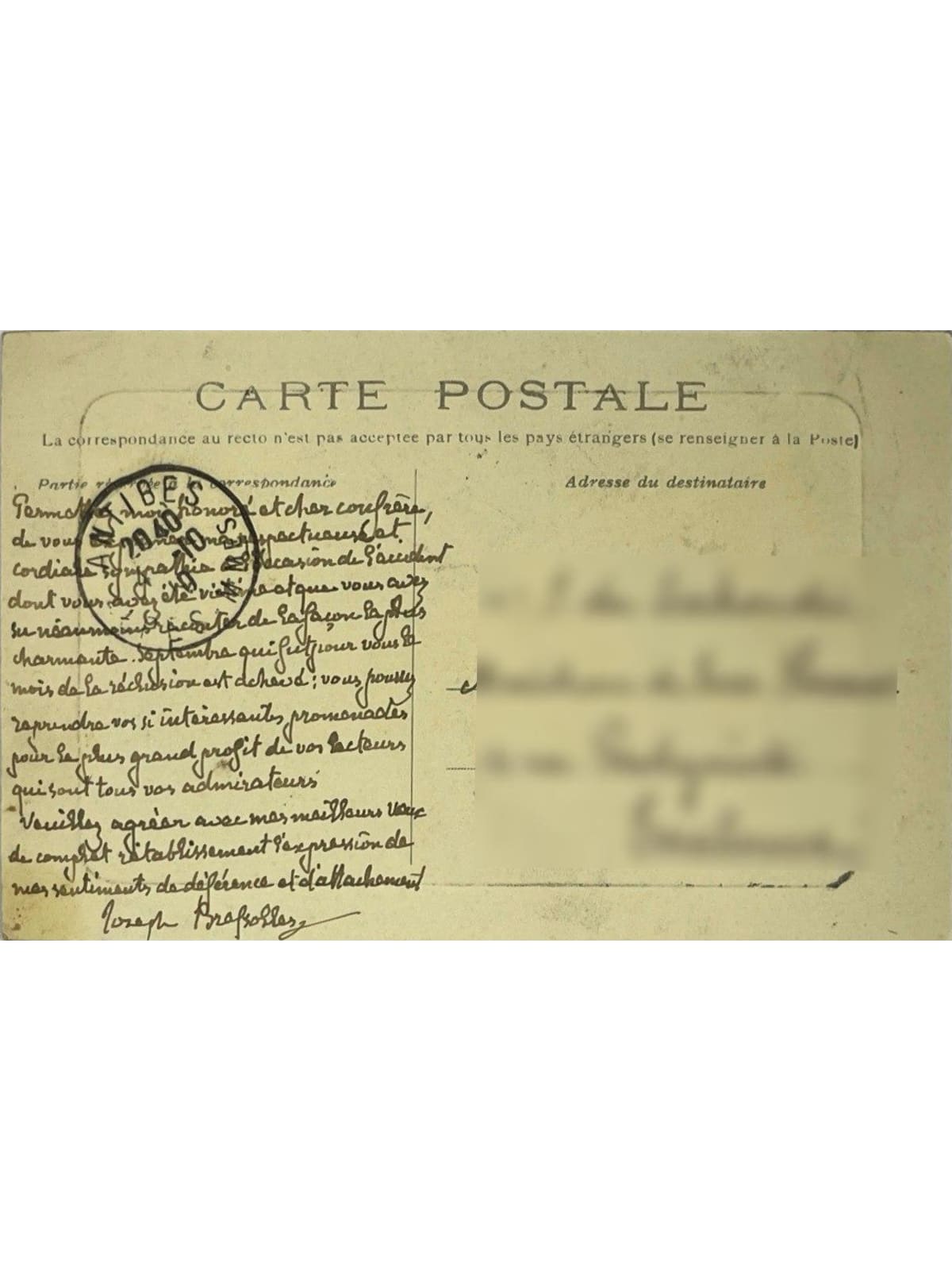 Verso de la carte postale