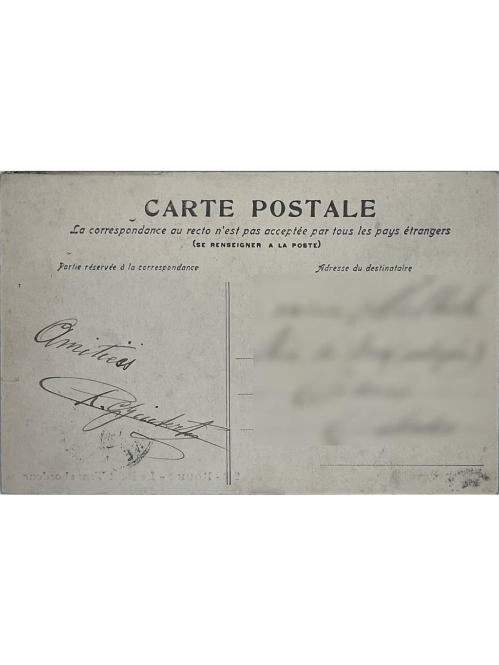 Verso de la carte postale
