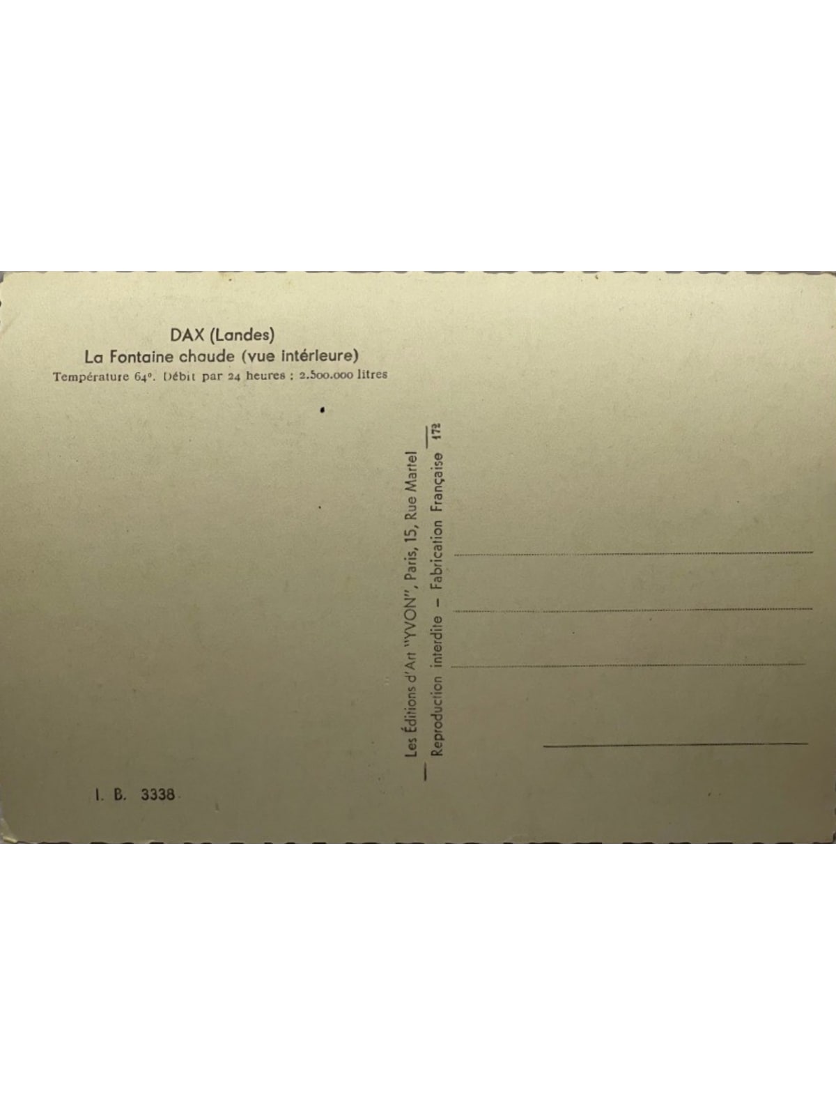 Verso de la carte postale