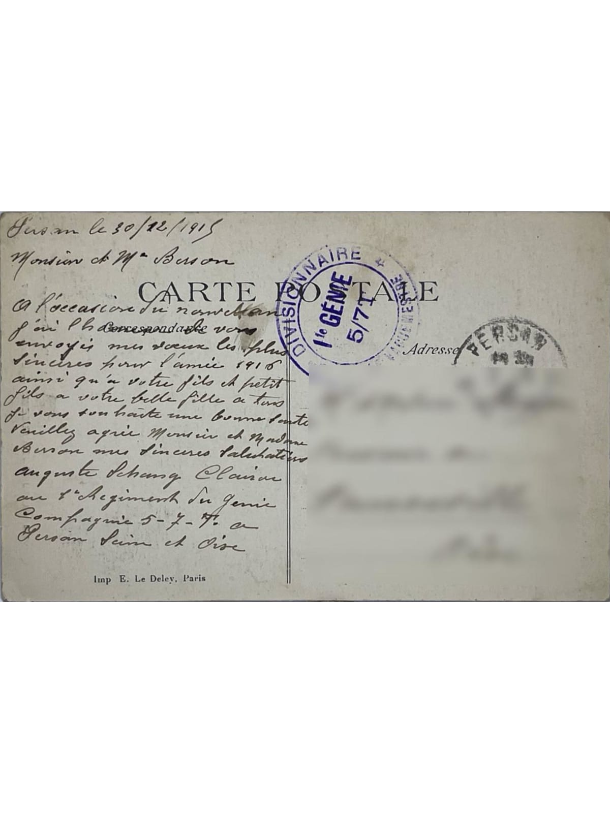 Verso de la carte postale