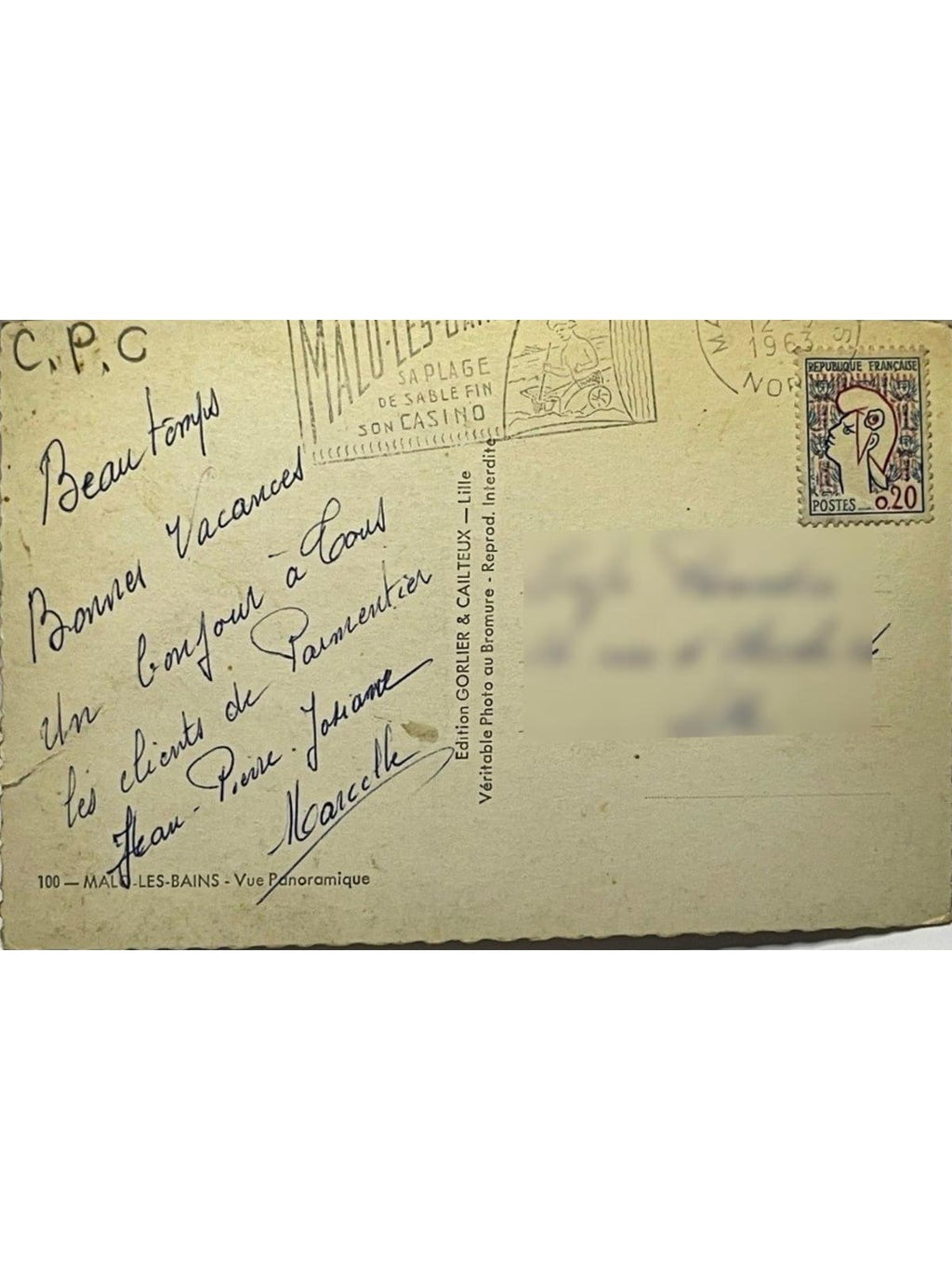 Verso de la carte postale