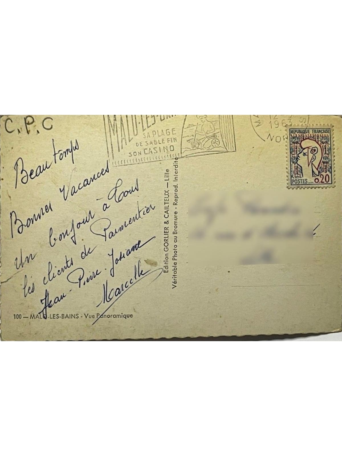 Verso de la carte postale