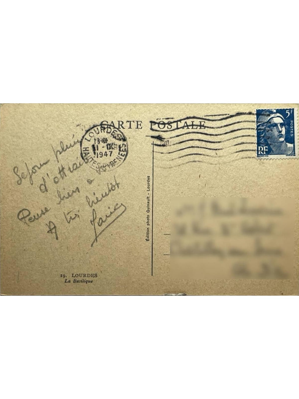 Verso de la carte postale