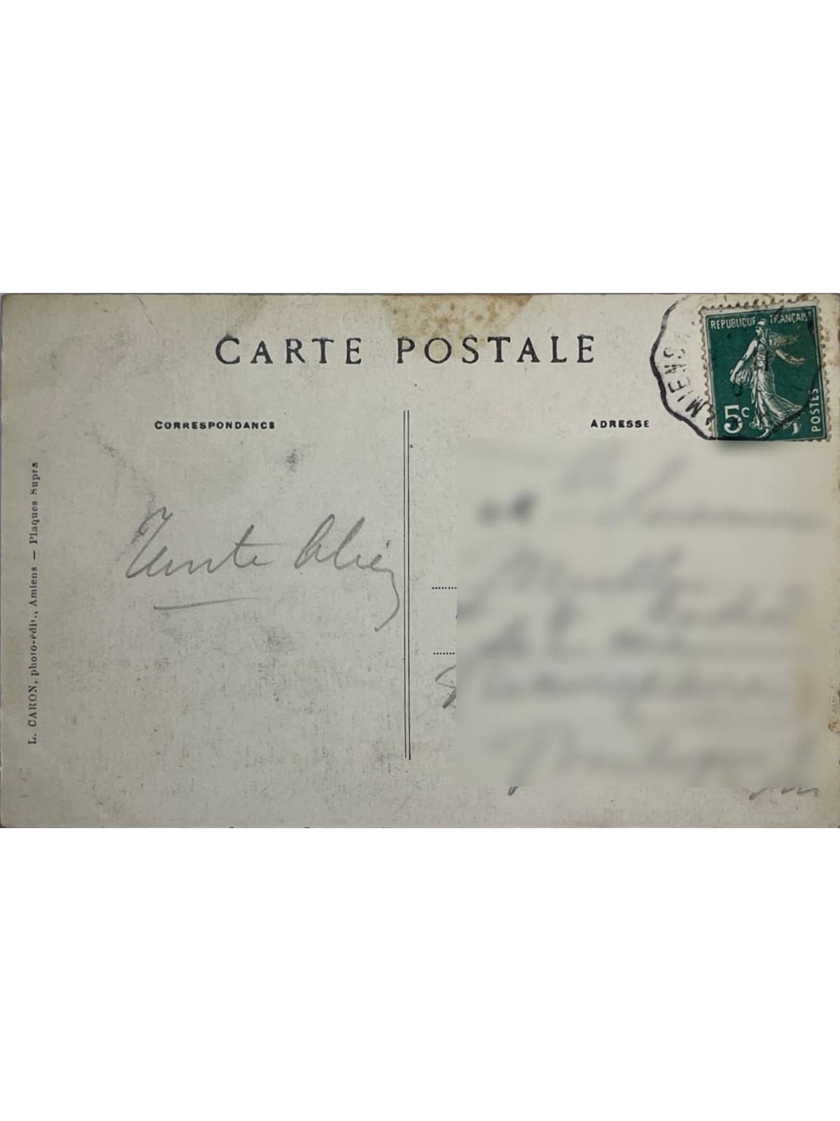 Verso de la carte postale