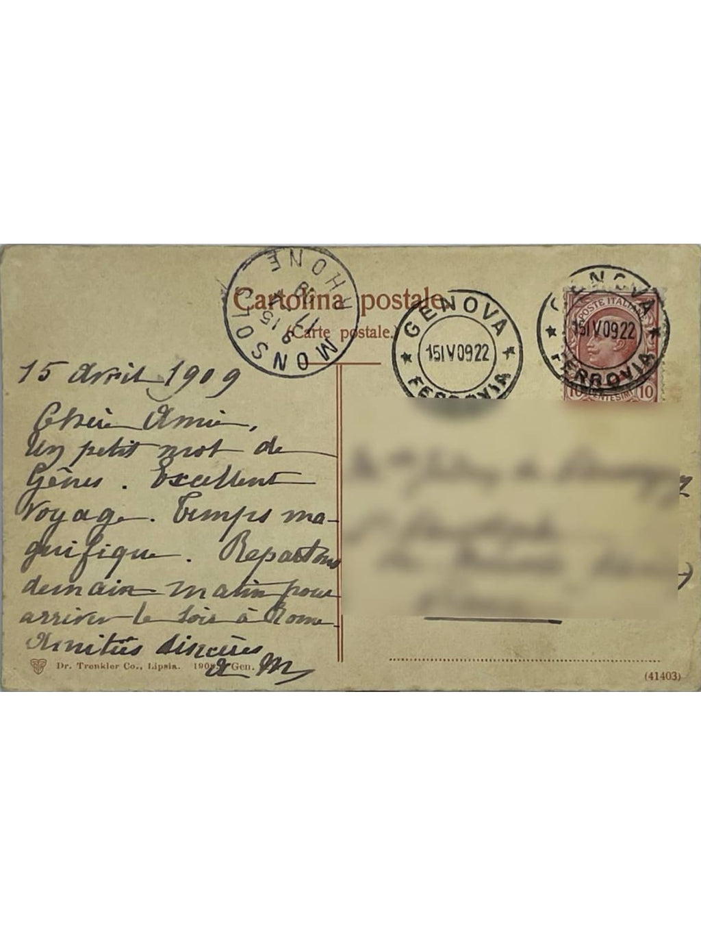 Verso de la carte postale