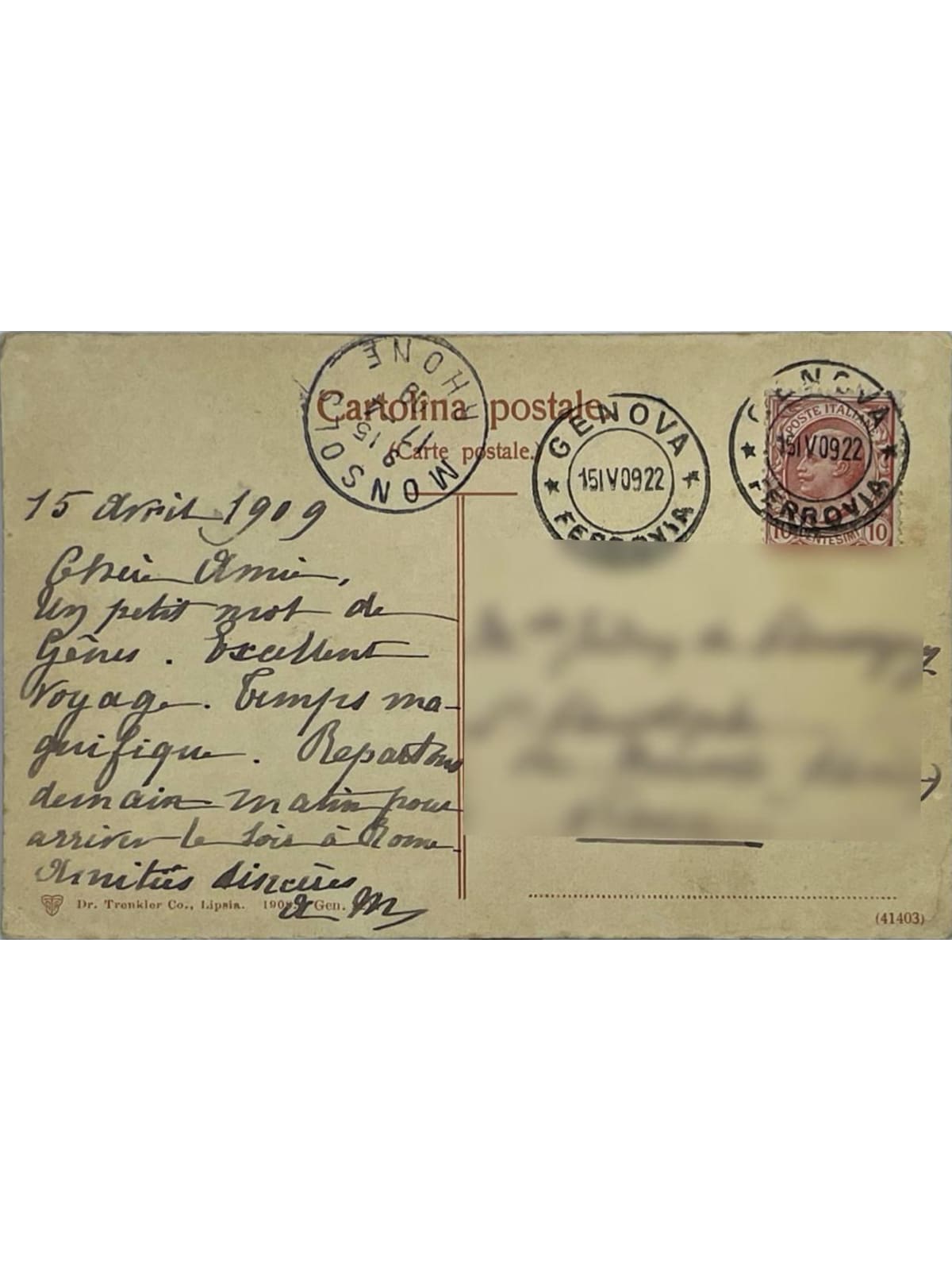 Verso de la carte postale