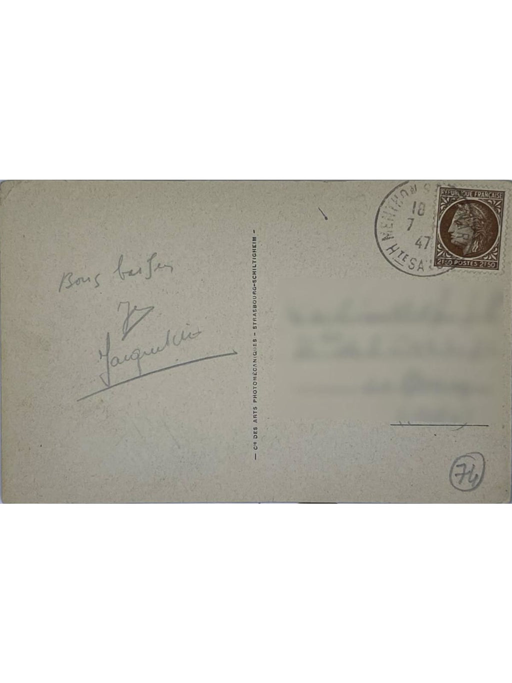 Verso de la carte postale