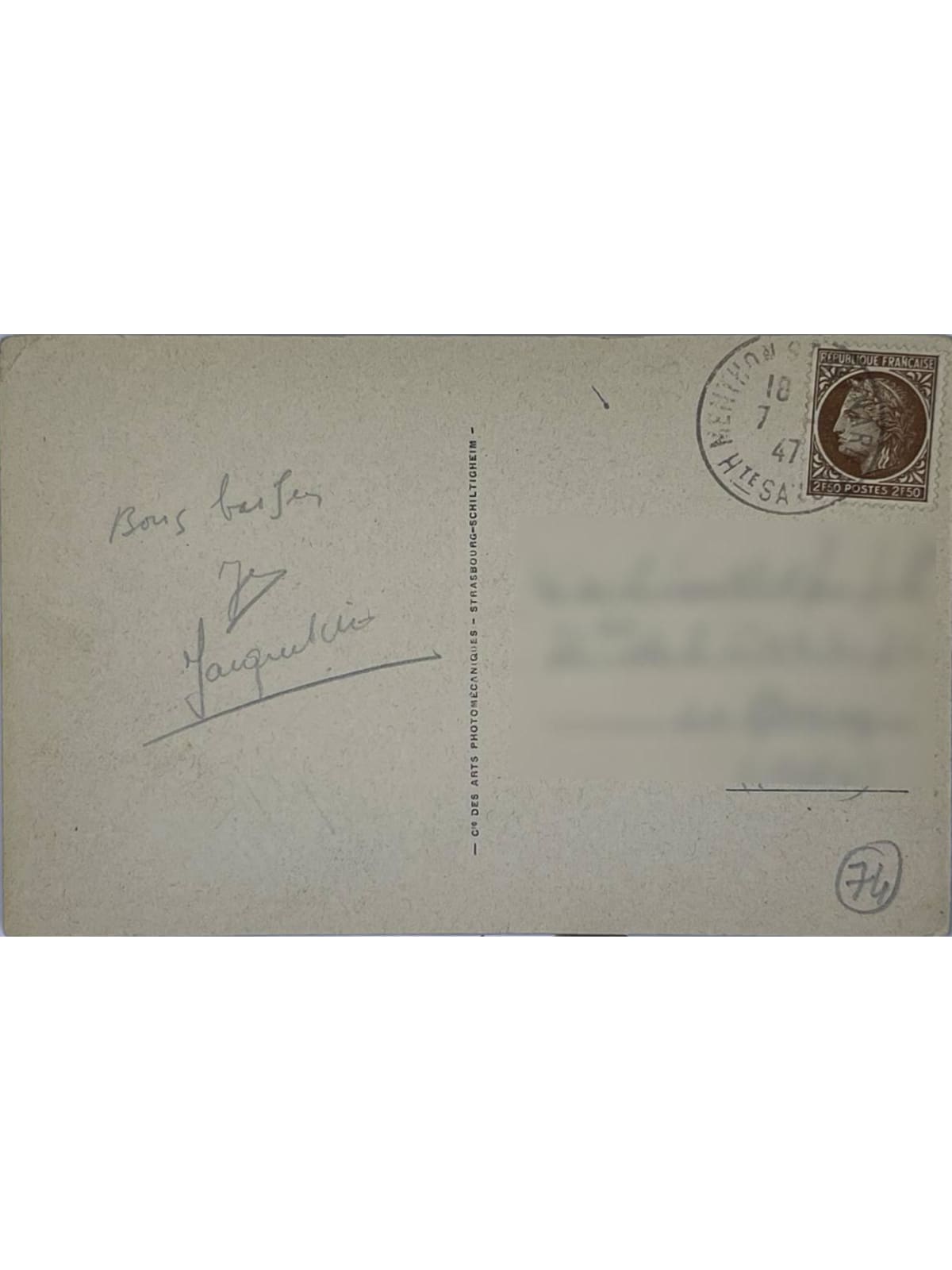Verso de la carte postale
