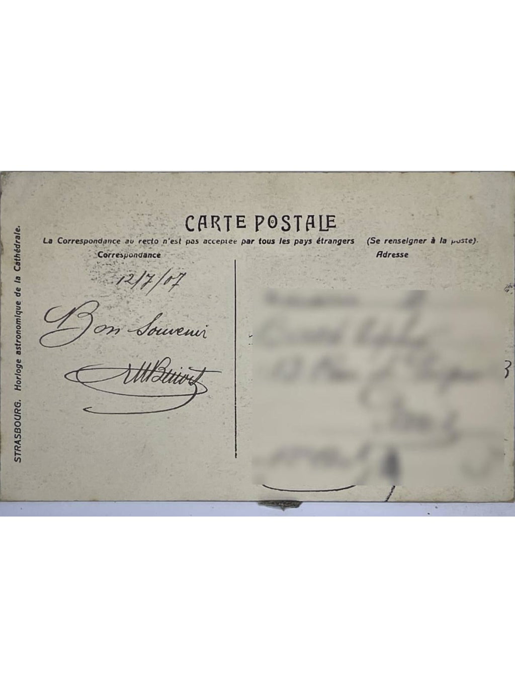 Verso de la carte postale