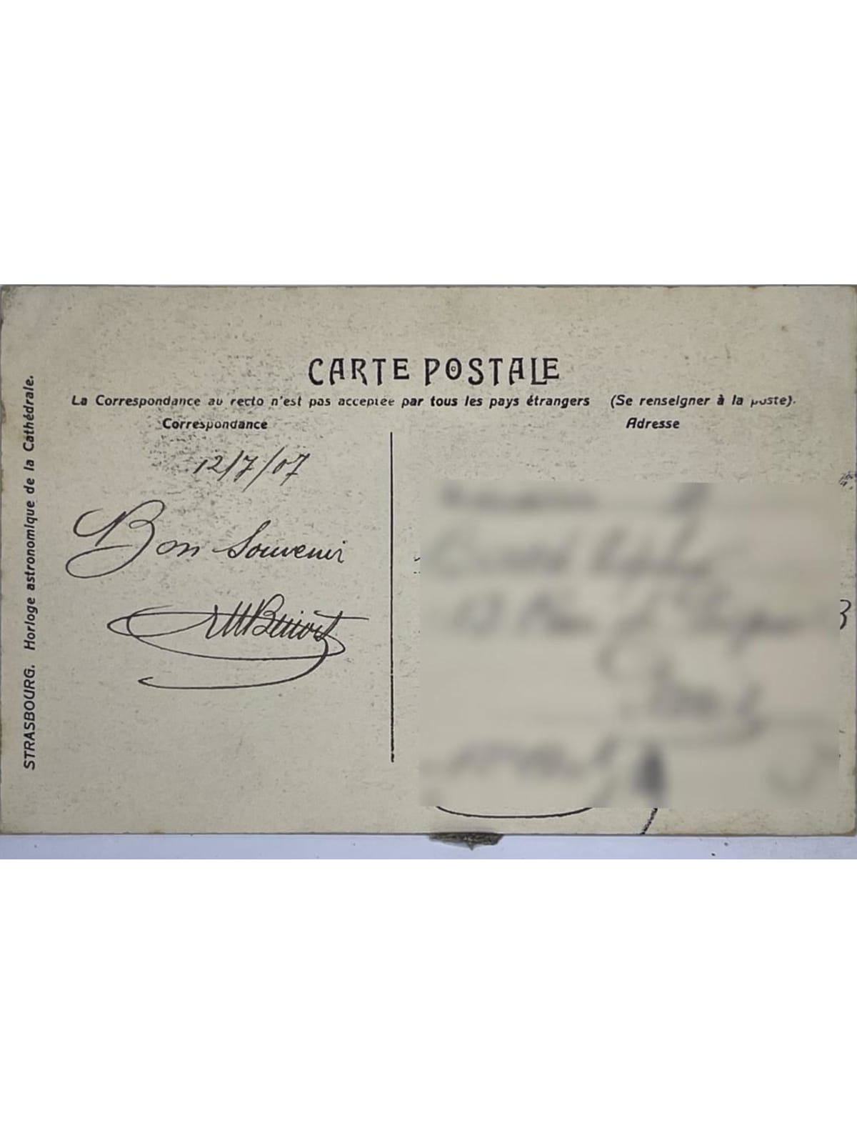 Verso de la carte postale