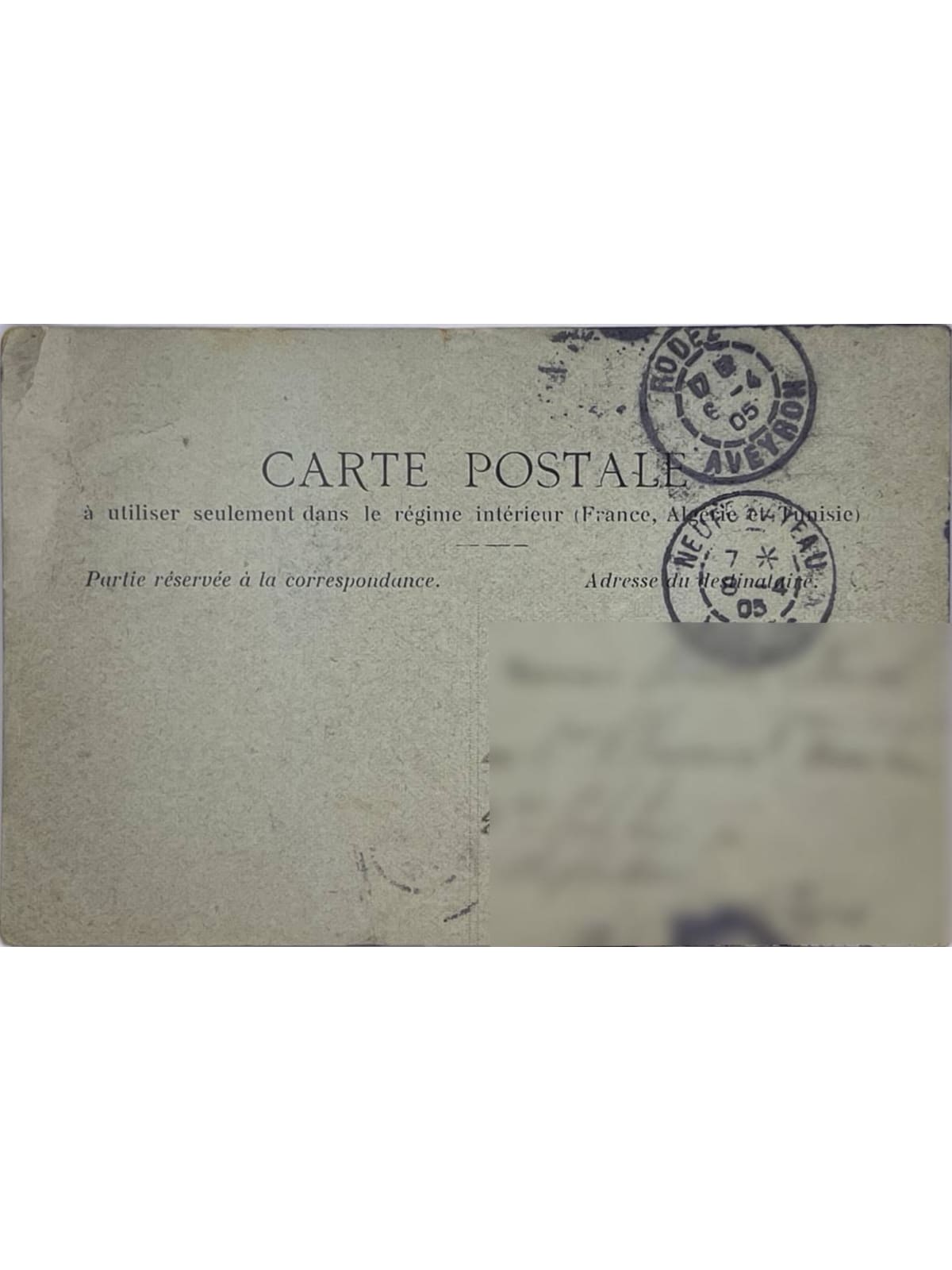 Verso de la carte postale