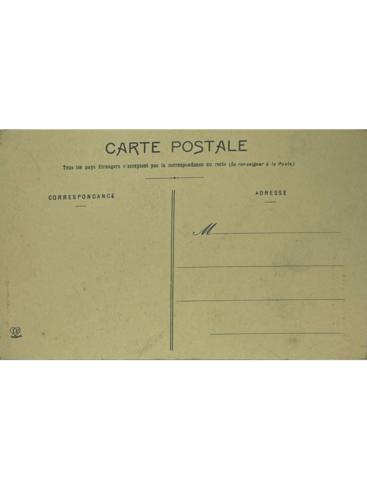 Verso de la carte postale