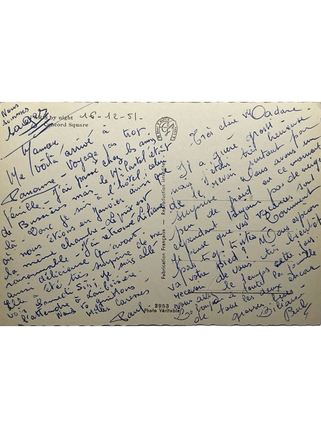 Verso de la carte postale