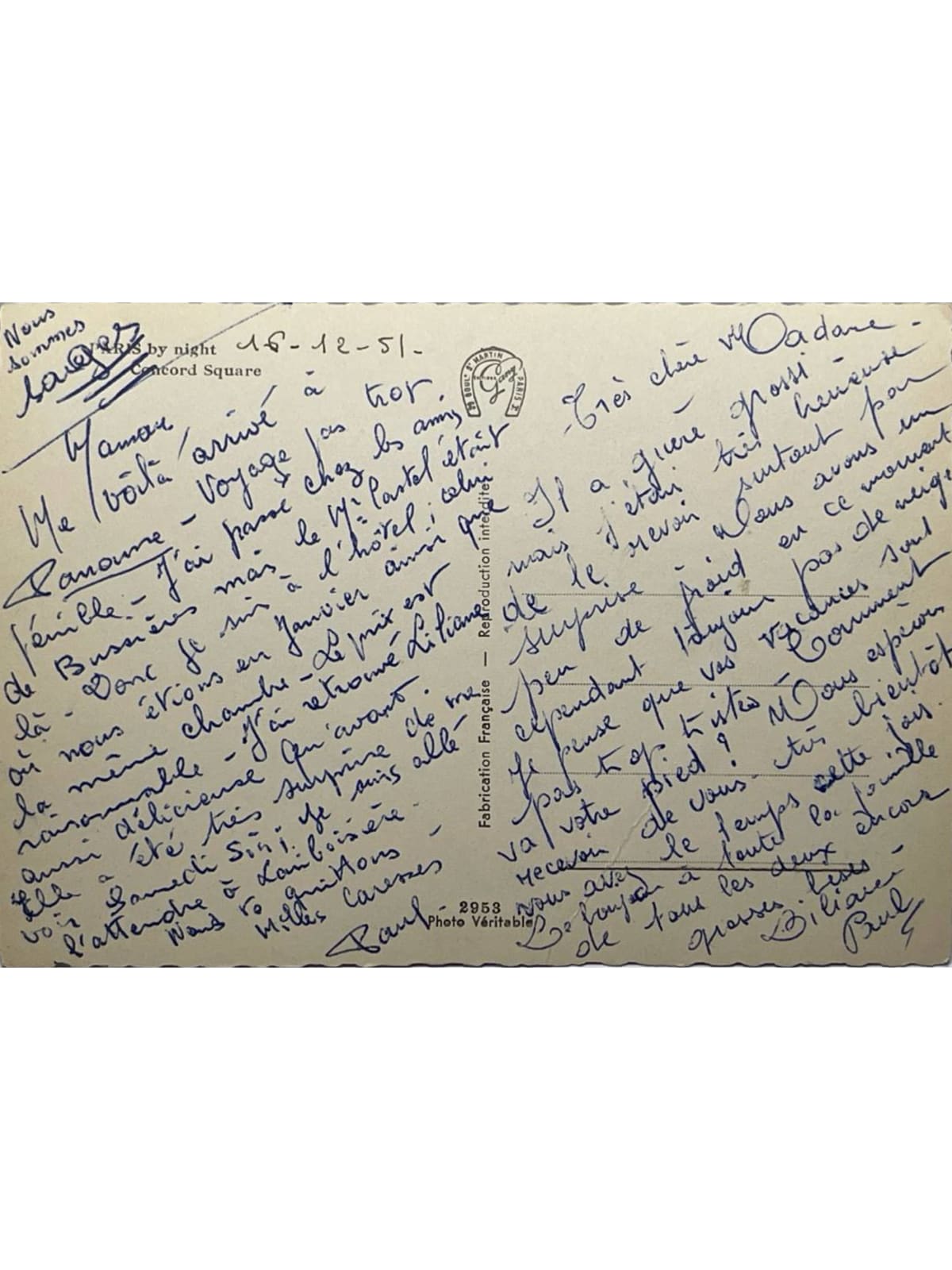 Verso de la carte postale