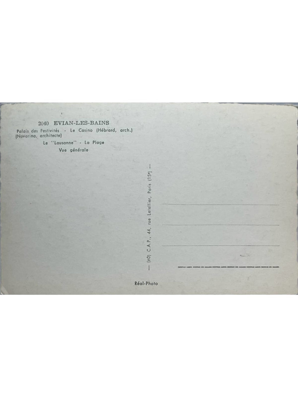 Verso de la carte postale