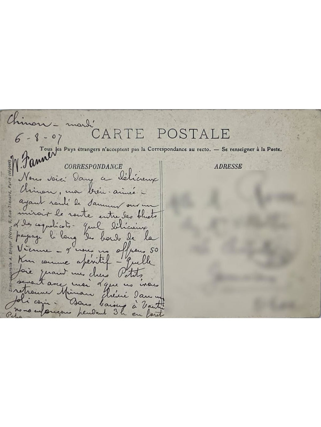 Verso de la carte postale