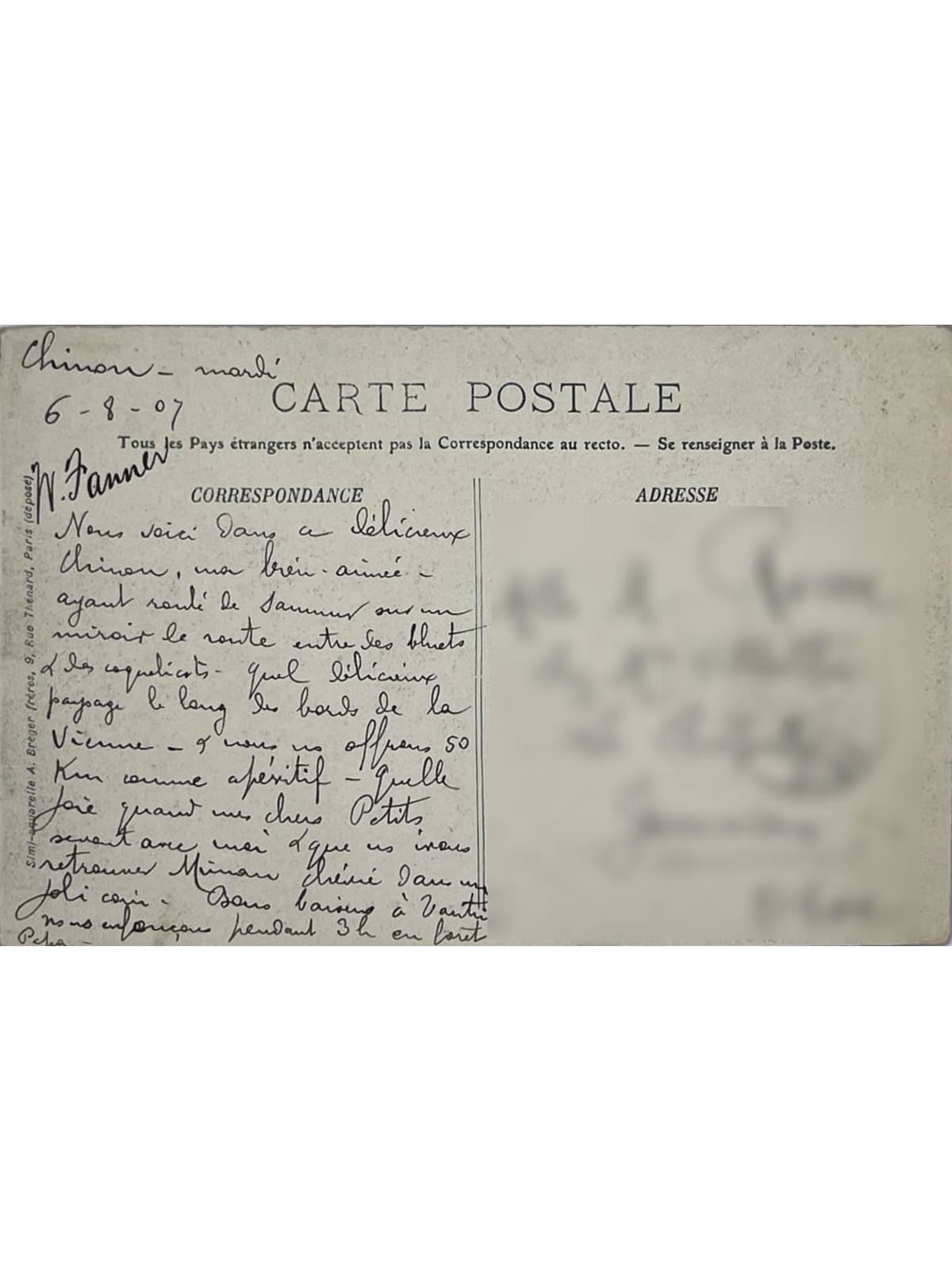 Verso de la carte postale