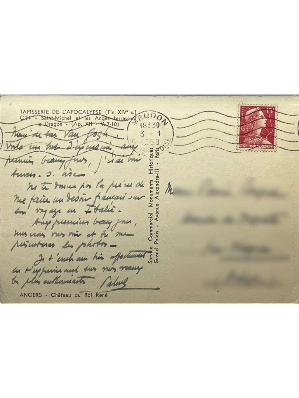 Verso de la carte postale