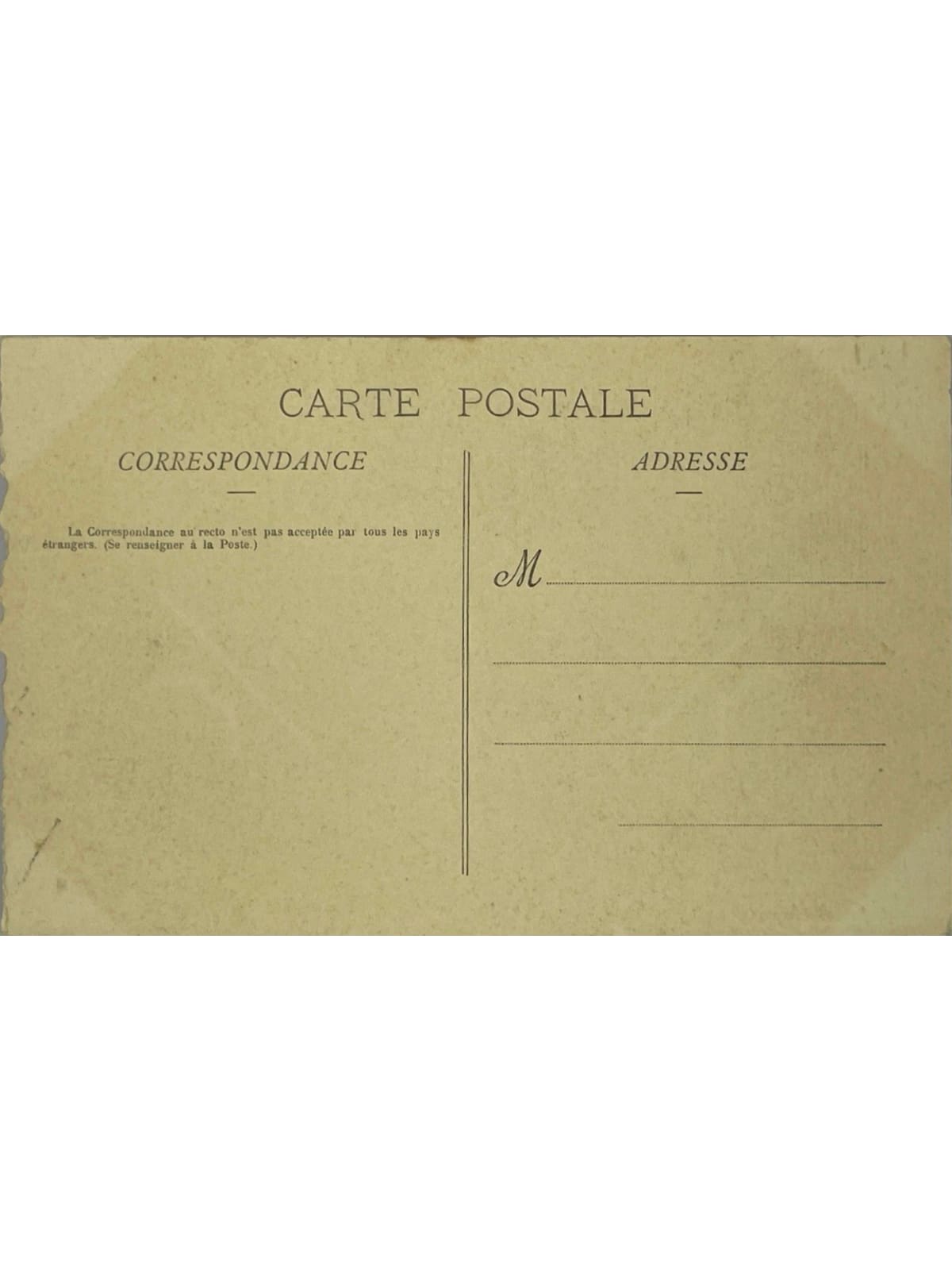 Verso de la carte postale