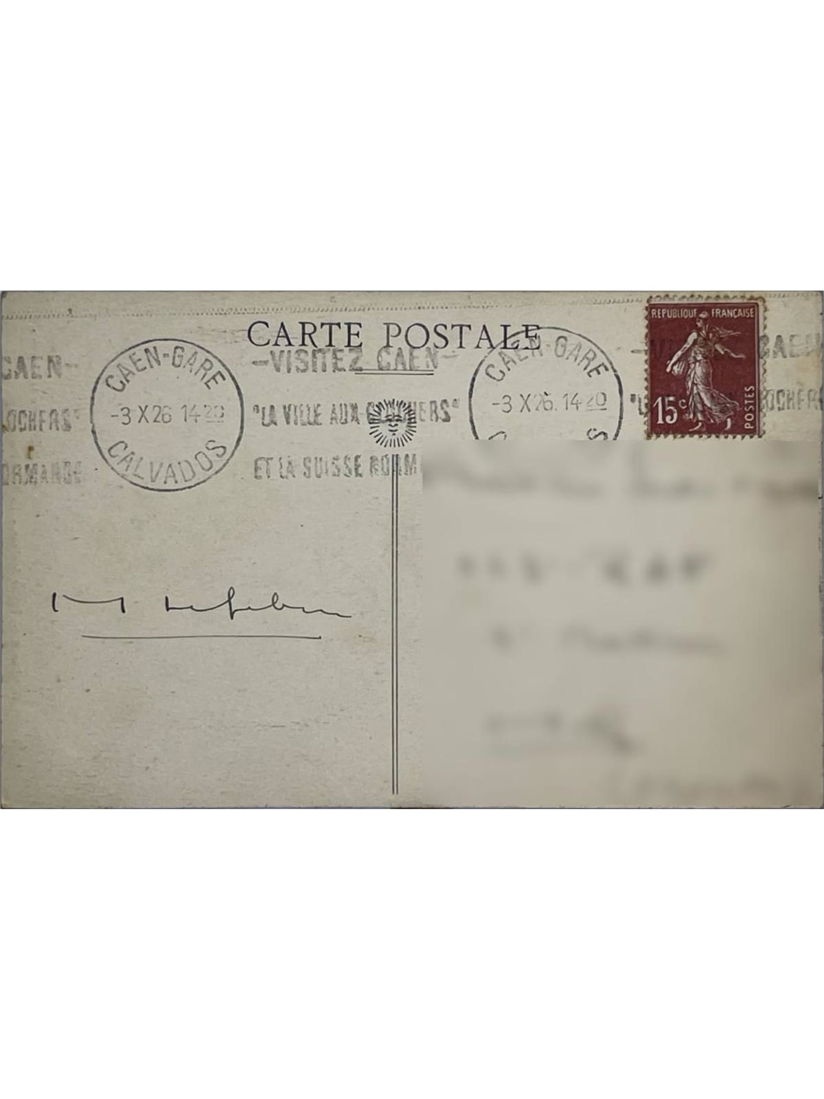 Verso de la carte postale