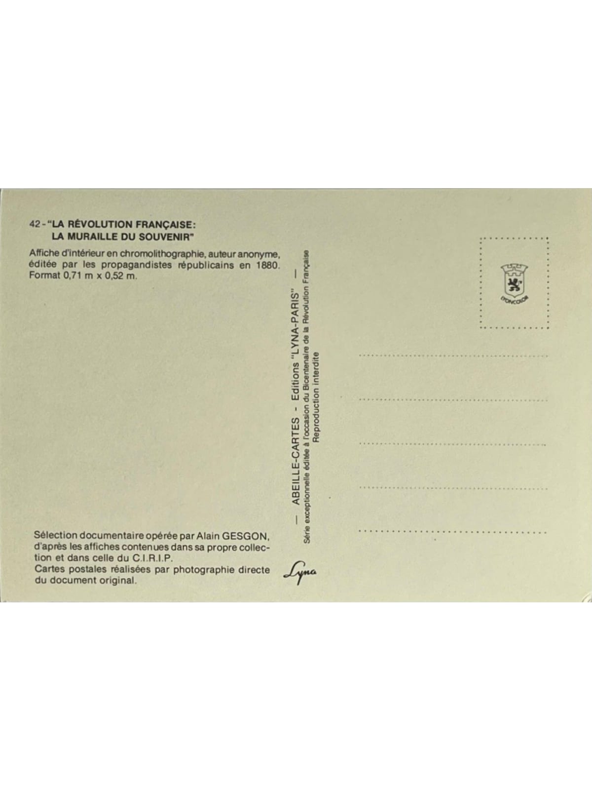 Verso de la carte postale