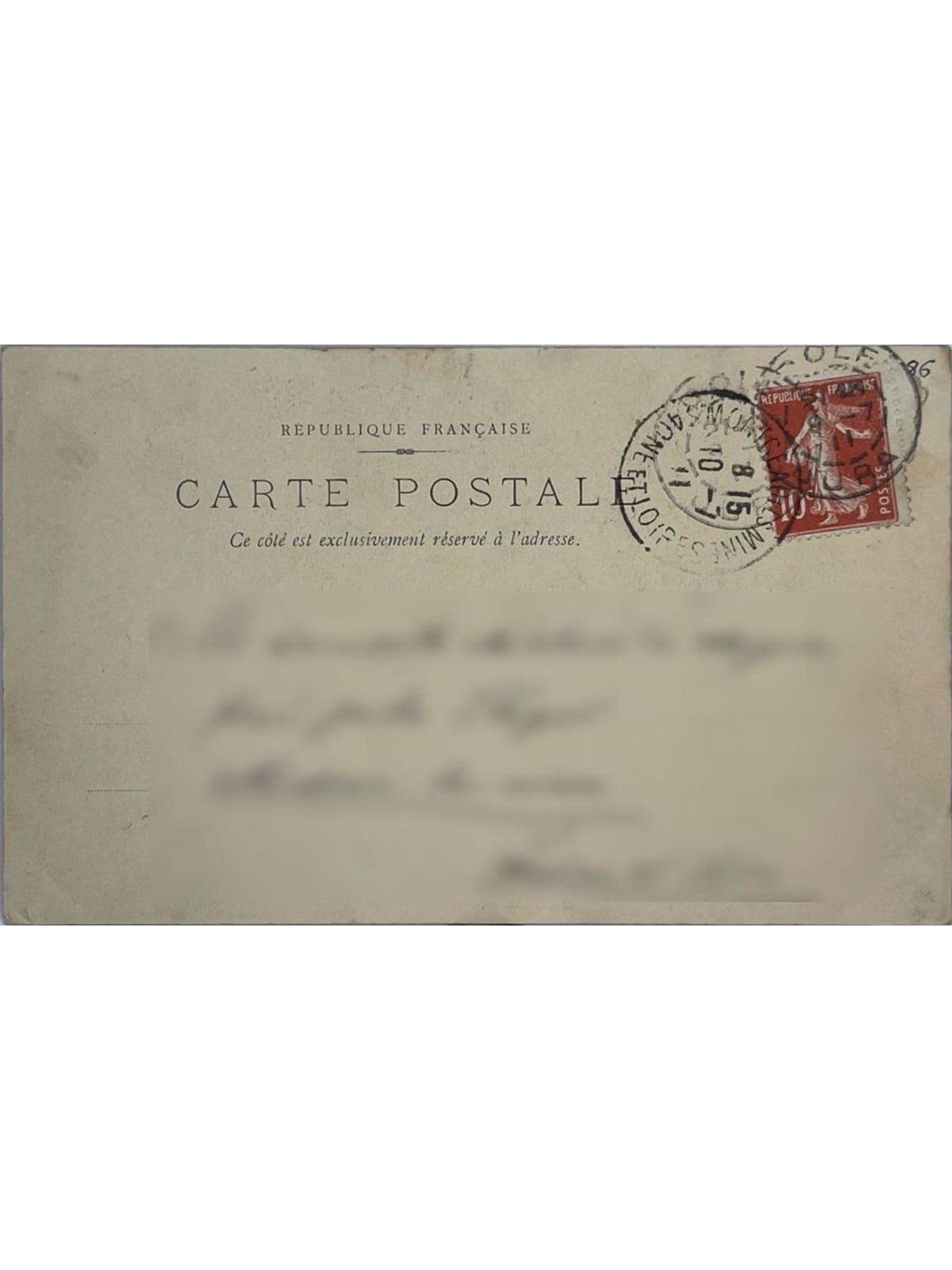 Verso de la carte postale