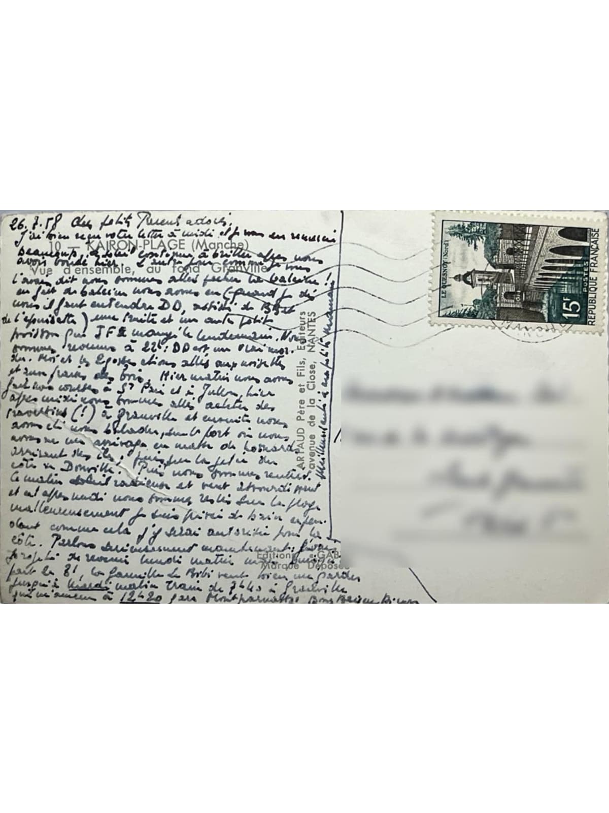 Verso de la carte postale