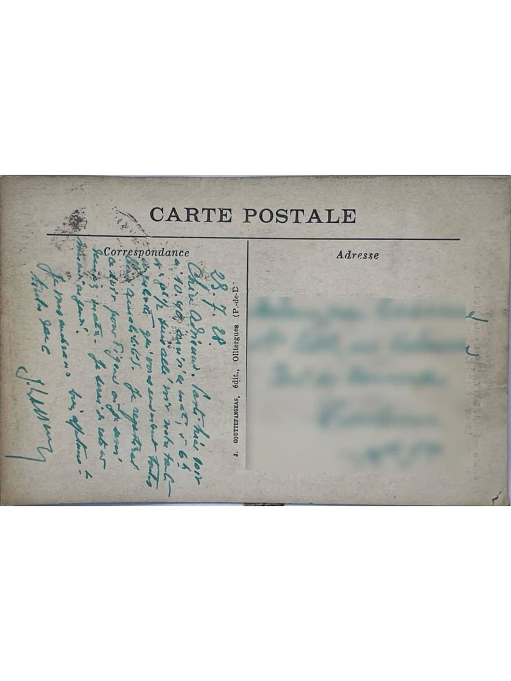 Verso de la carte postale