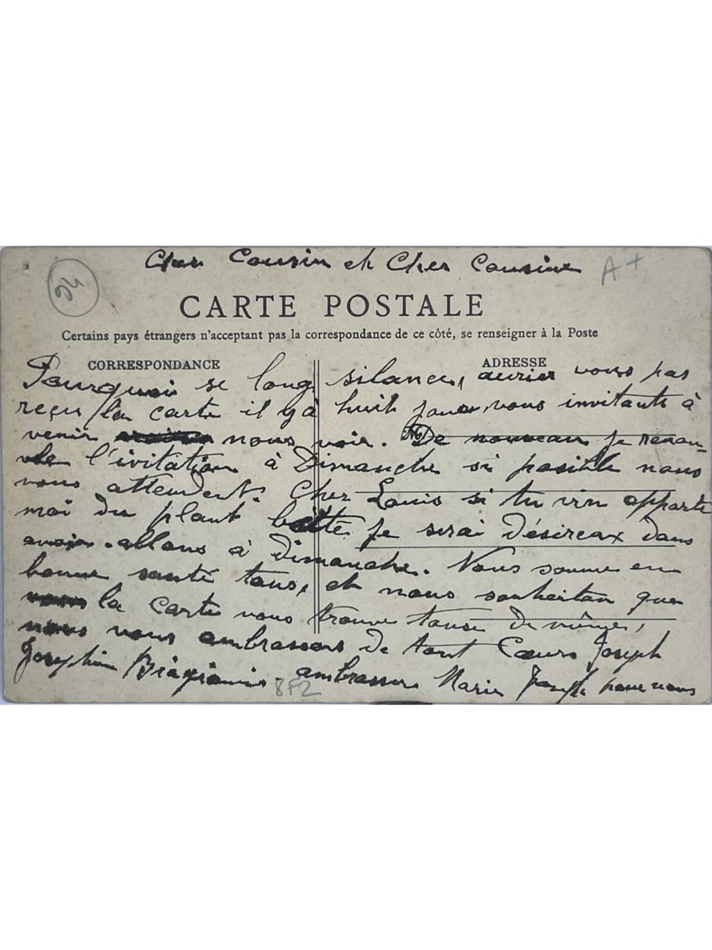 Verso de la carte postale