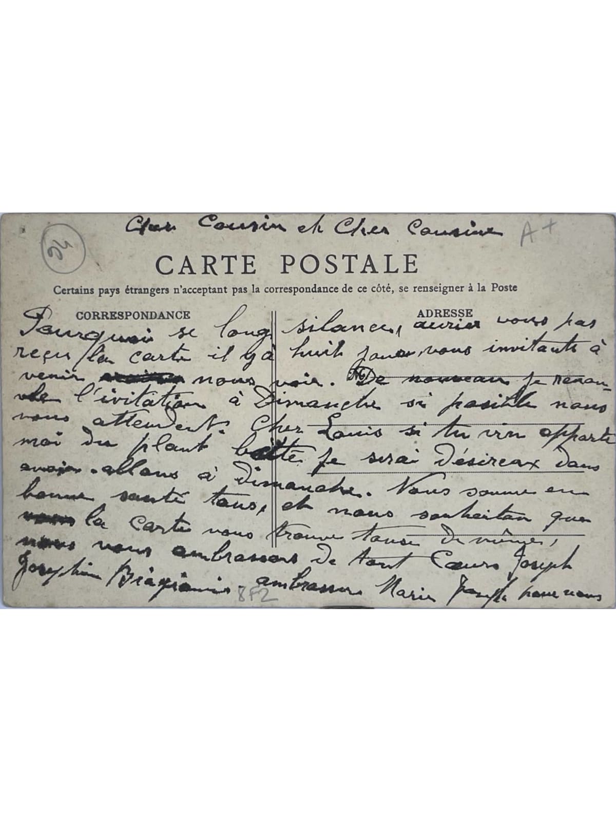 Verso de la carte postale