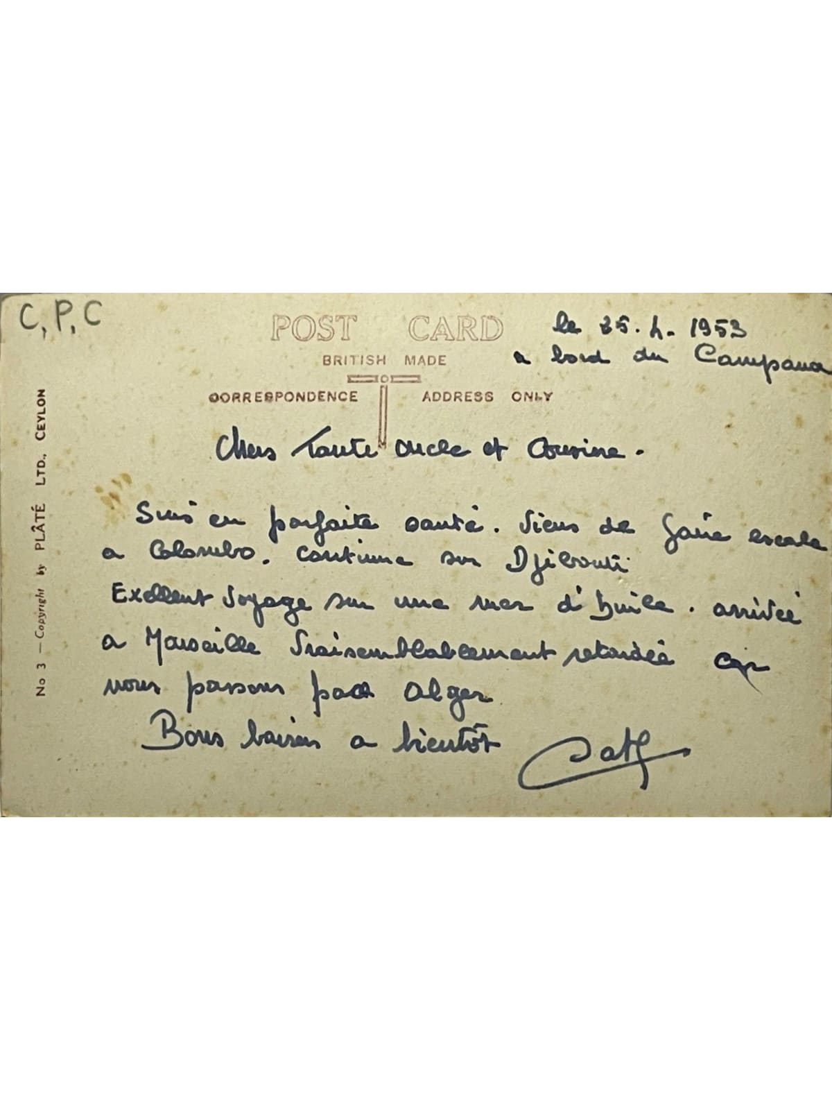 Verso de la carte postale