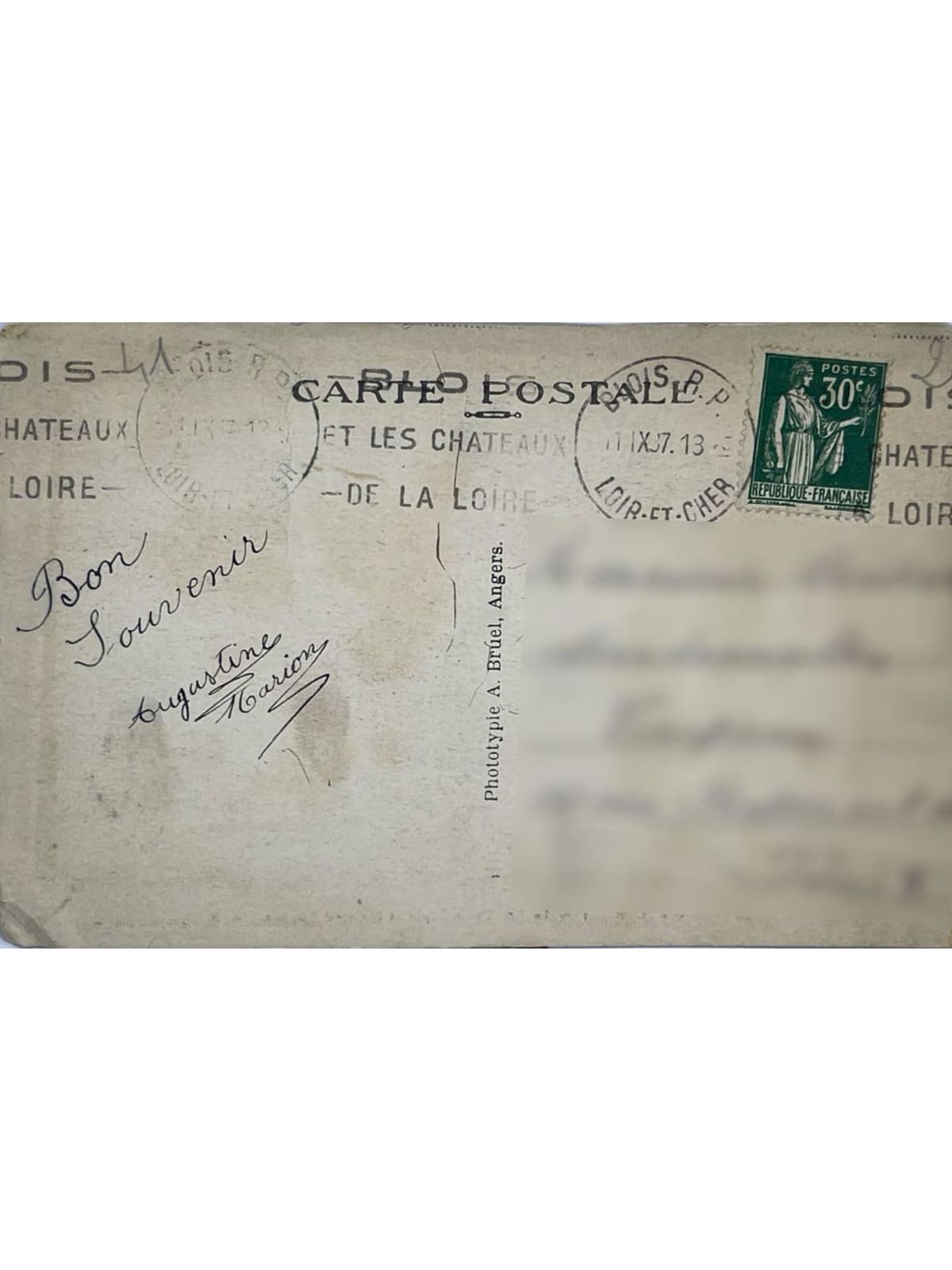 Verso de la carte postale