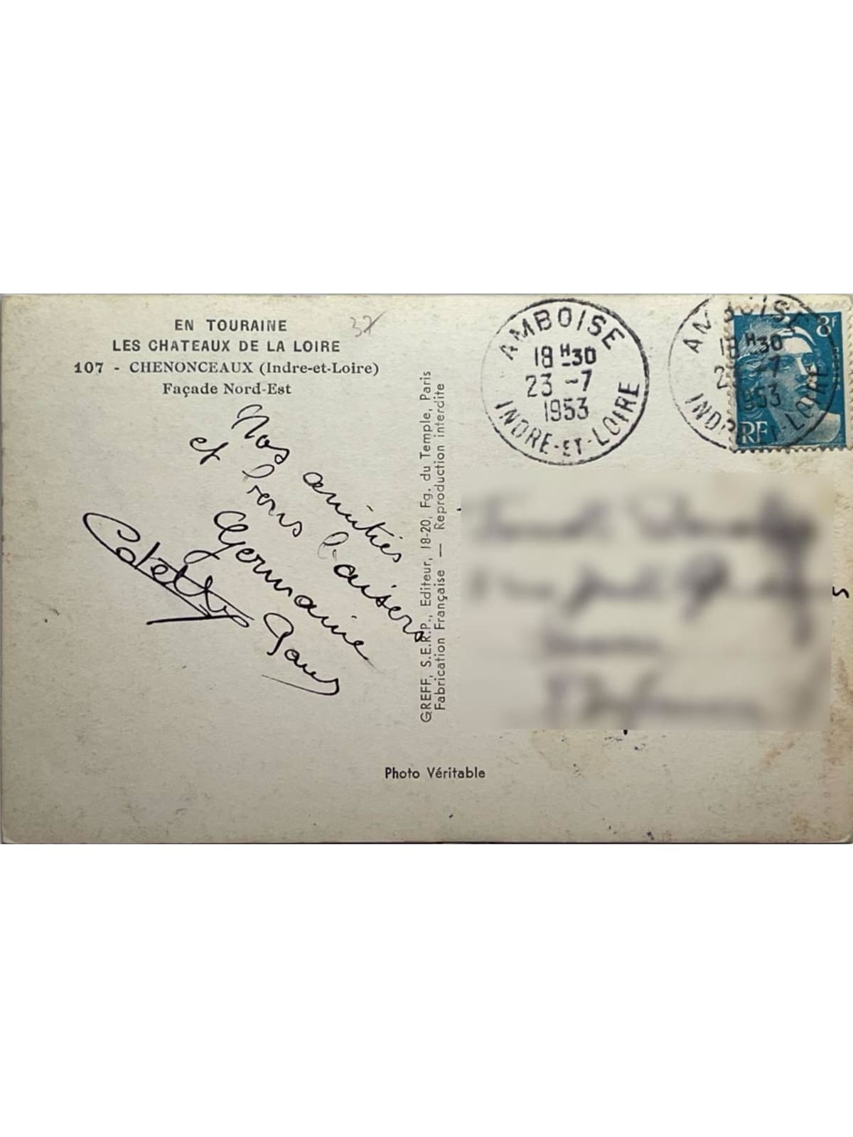 Verso de la carte postale