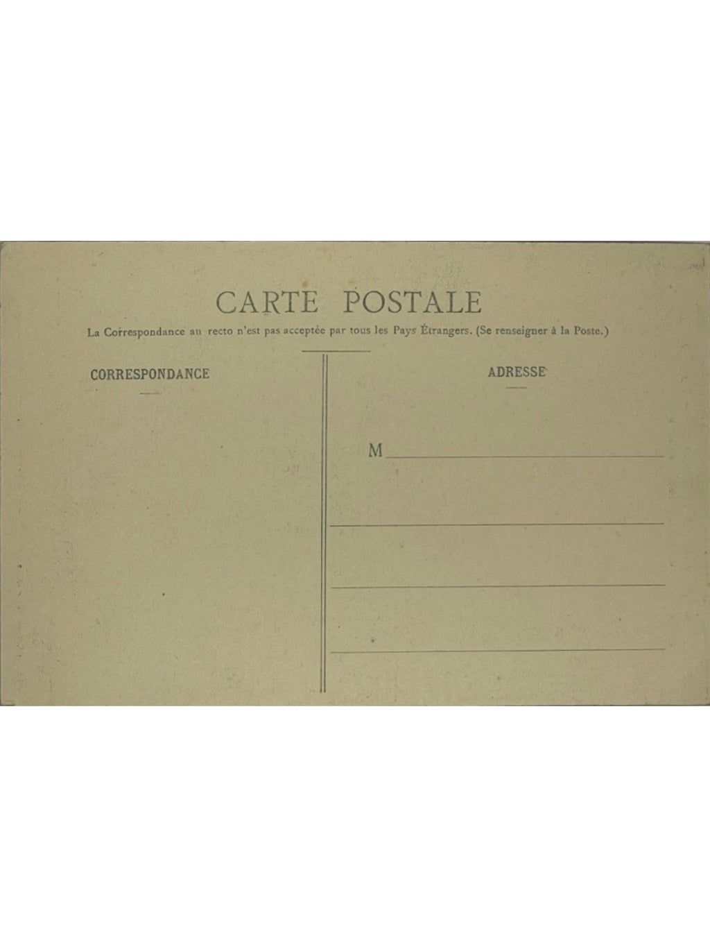 Verso de la carte postale