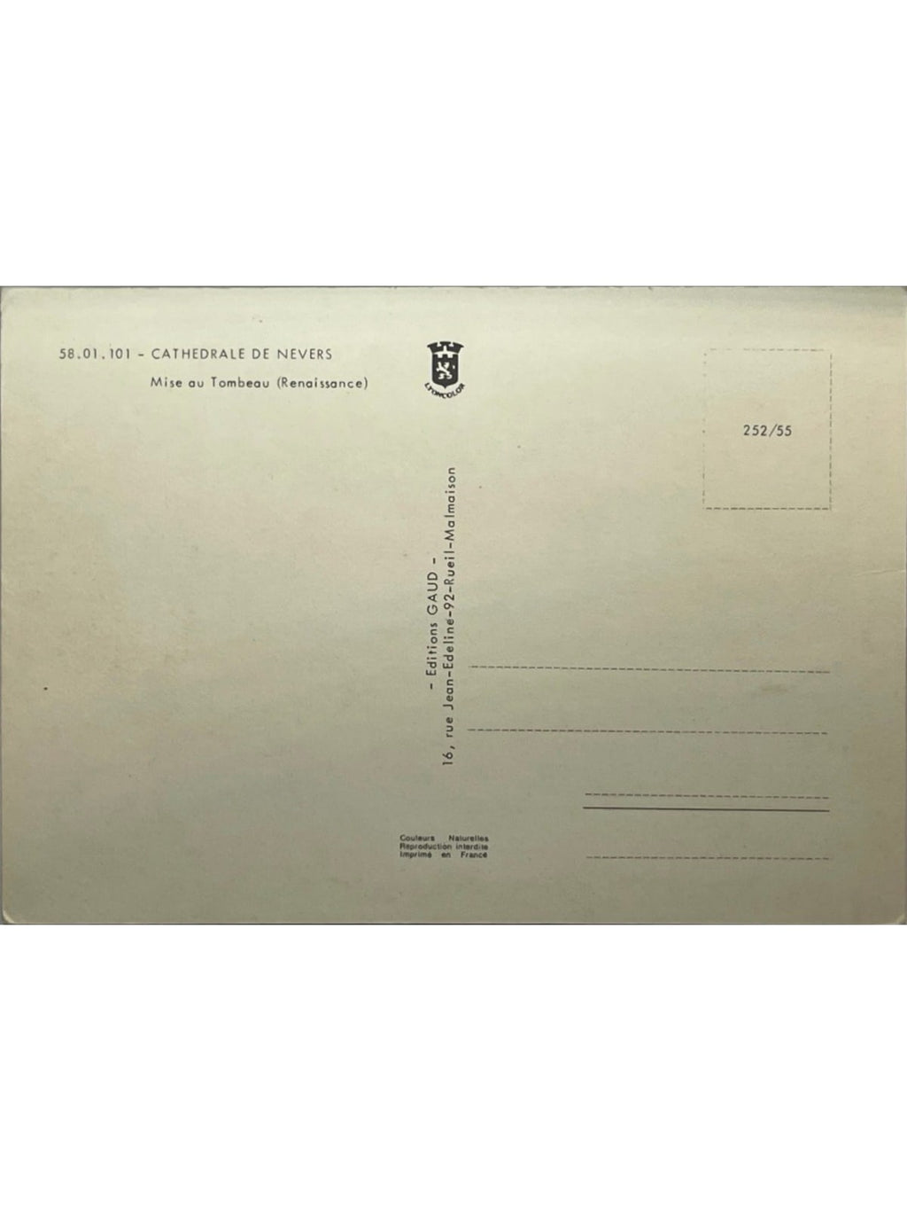Verso de la carte postale
