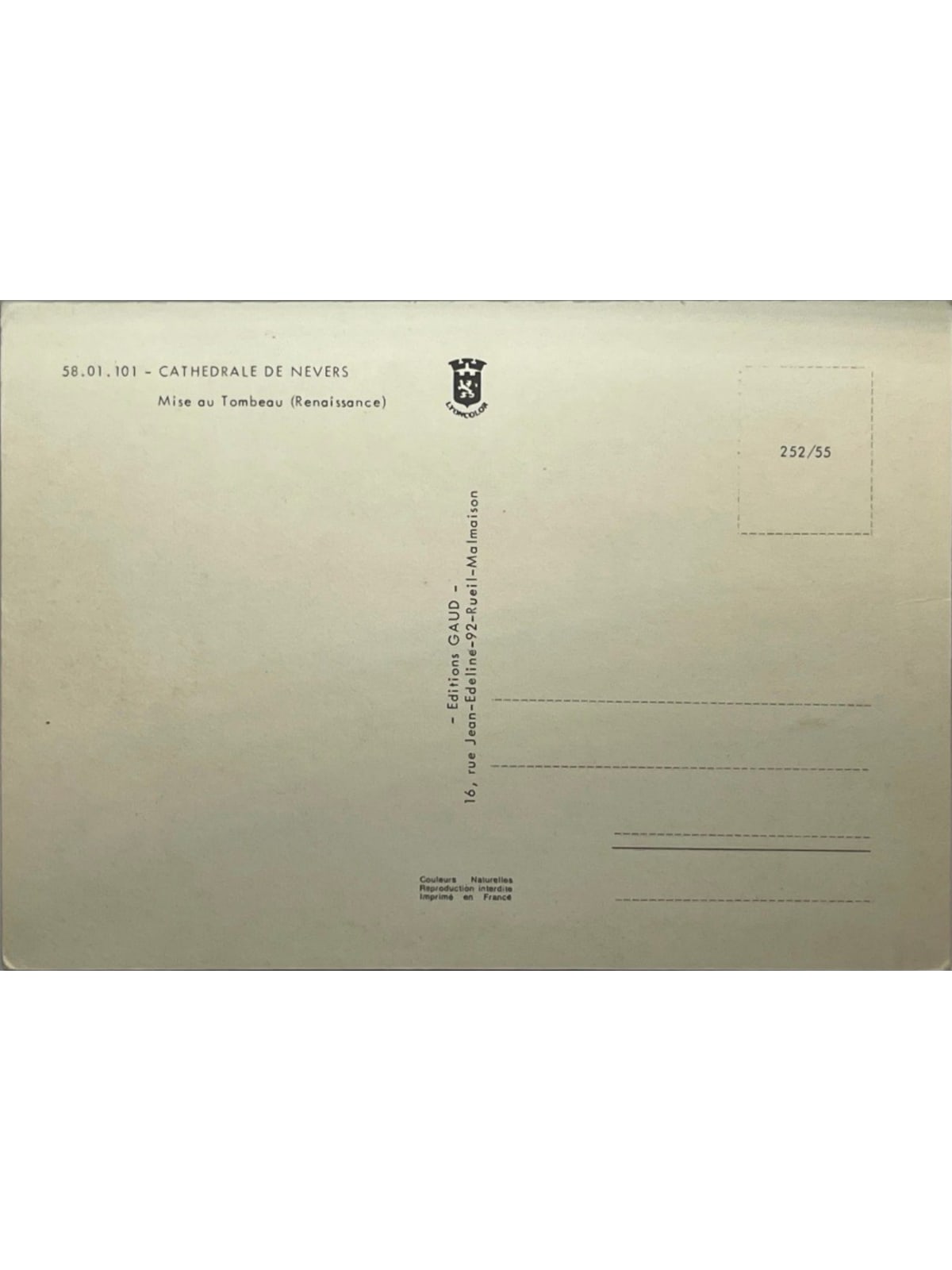 Verso de la carte postale