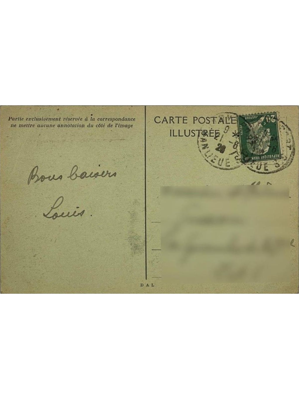 Verso de la carte postale