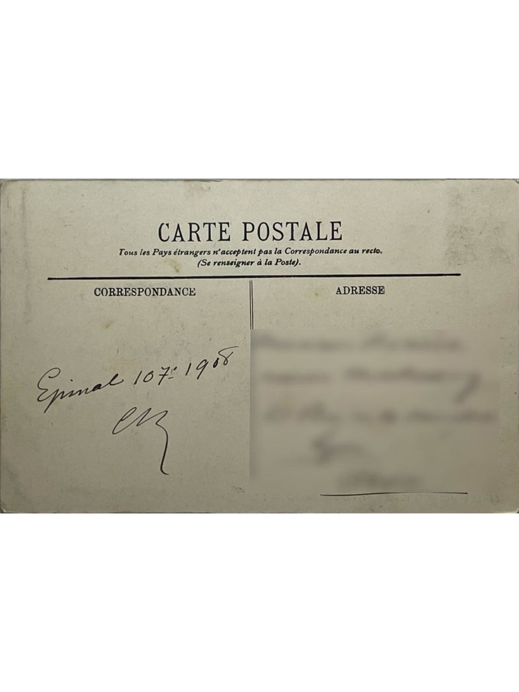 Verso de la carte postale